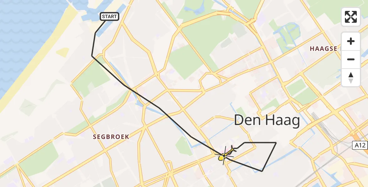 Routekaart van de vlucht: Lifeliner 1 naar Den Haag