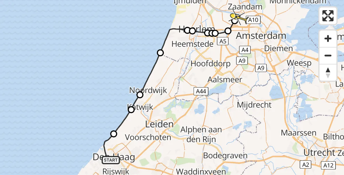 Routekaart van de vlucht: Lifeliner 1 naar Amsterdam Heliport