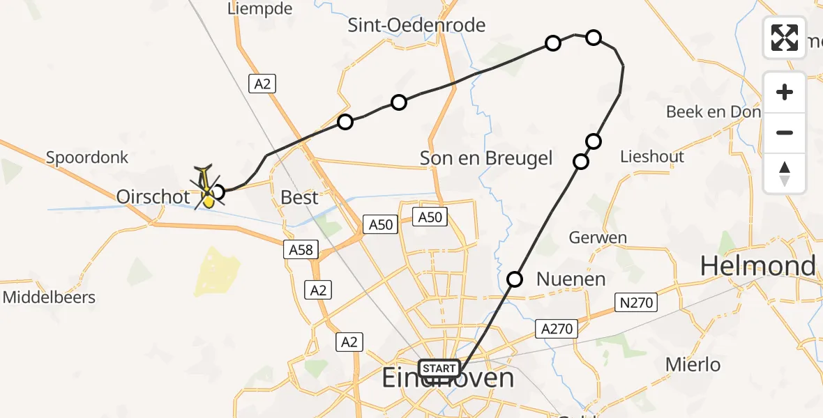 Routekaart van de vlucht: Lifeliner 3 naar Oirschot