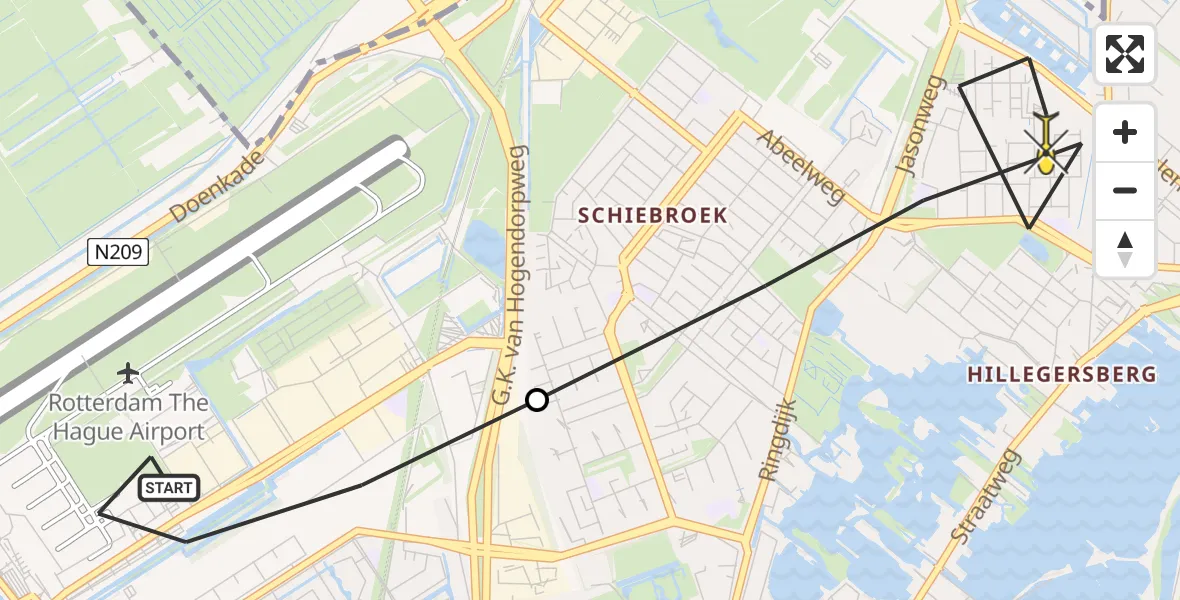 Routekaart van de vlucht: Lifeliner 2 naar Rotterdam