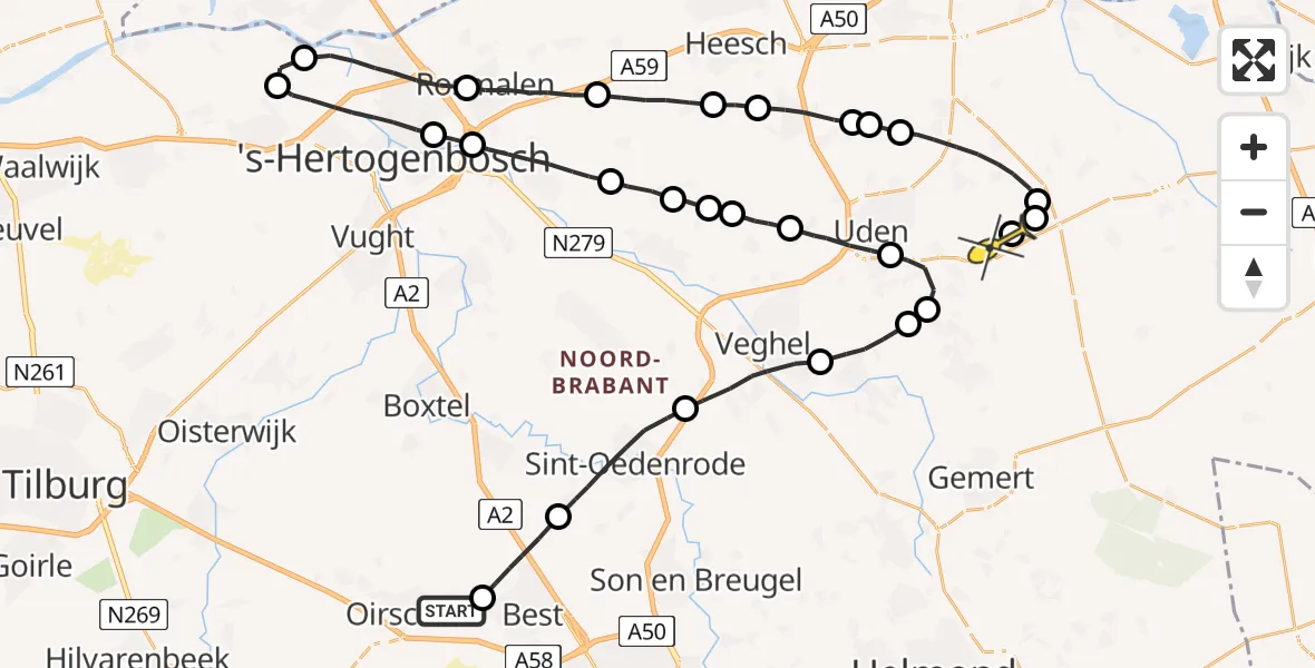 Routekaart van de vlucht: Lifeliner 3 naar Vliegbasis Volkel