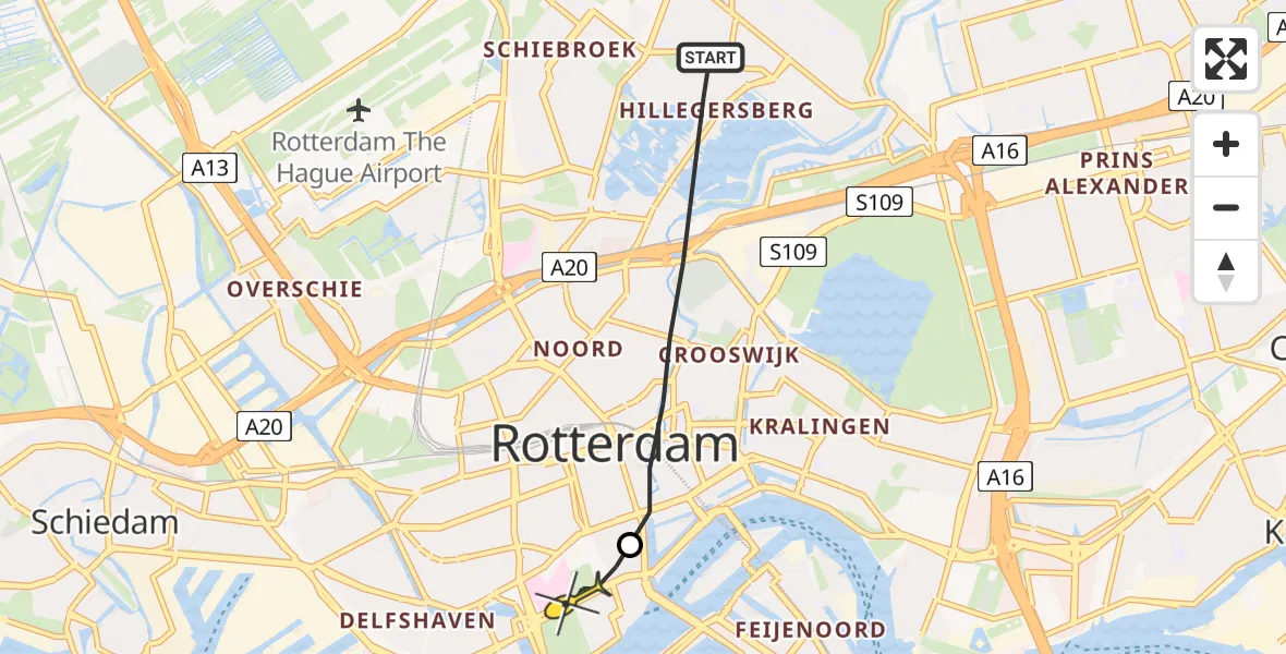 Routekaart van de vlucht: Lifeliner 2 naar Erasmus MC