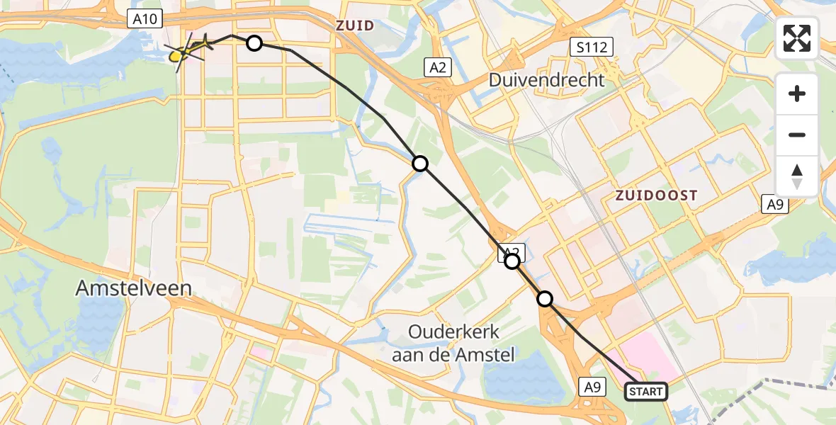 Routekaart van de vlucht: Lifeliner 1 naar VU Medisch Centrum Amsterdam