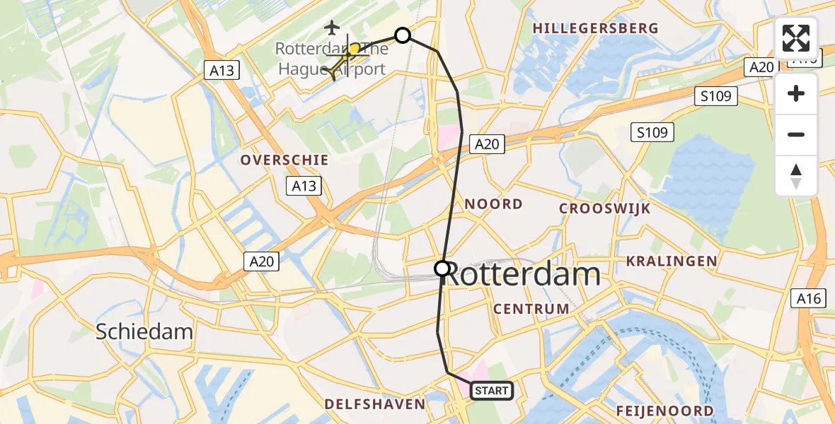 Routekaart van de vlucht: Lifeliner 2 naar Rotterdam The Hague Airport