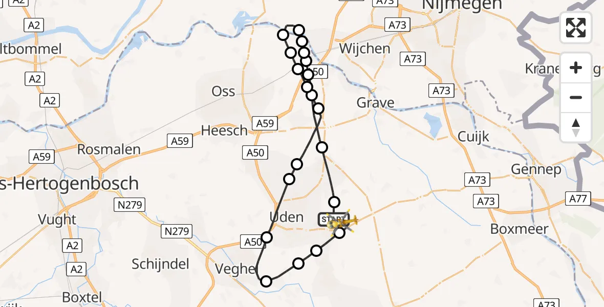 Vluchtroute Traumahelikopter Vliegbasis Volkel - Vliegbasis Volkel, 26 oktober 2022, 14:45