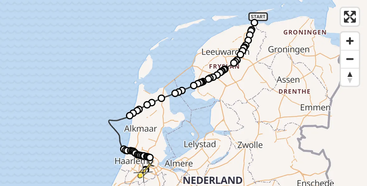 Routekaart van de vlucht: Politiehelikopter naar Schiphol