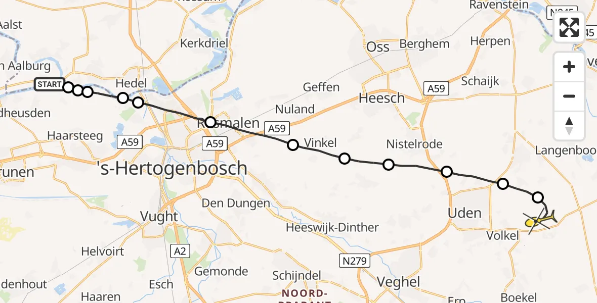 Routekaart van de vlucht: Lifeliner 3 naar Vliegbasis Volkel