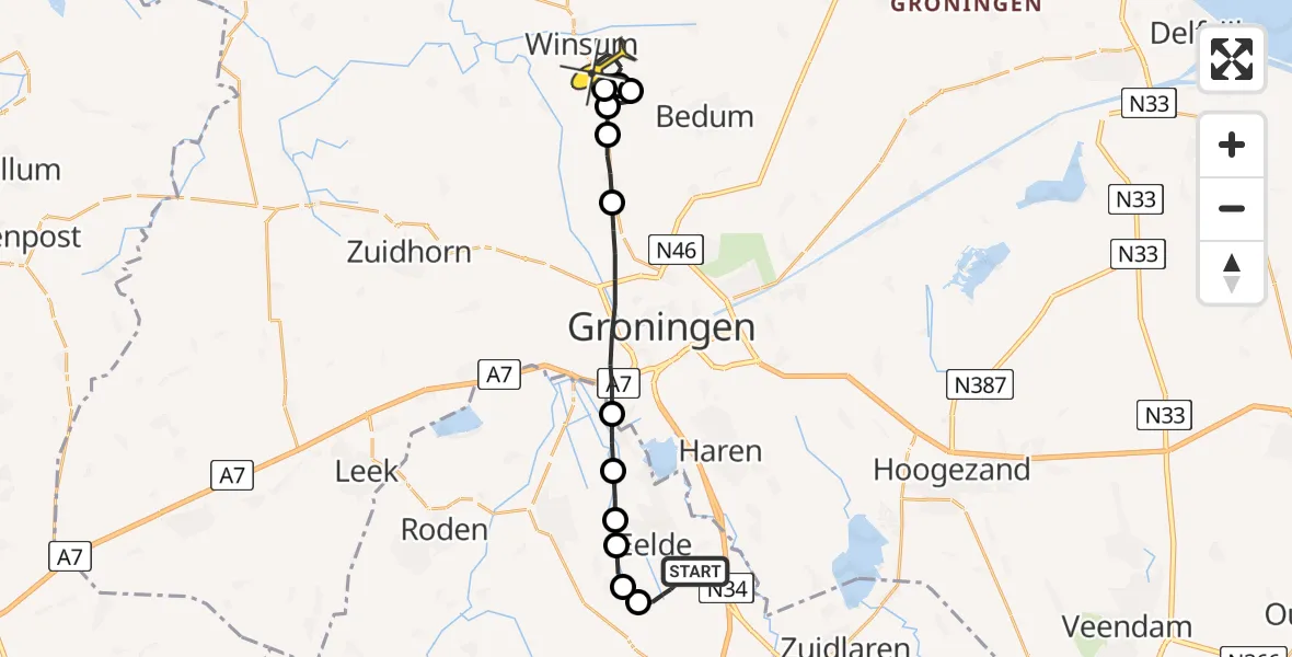 Routekaart van de vlucht: Lifeliner 4 naar Winsum