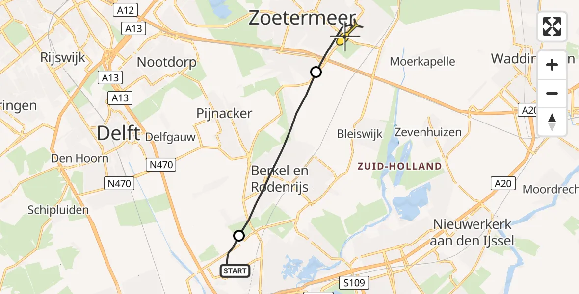 Routekaart van de vlucht: Lifeliner 2 naar Zoetermeer