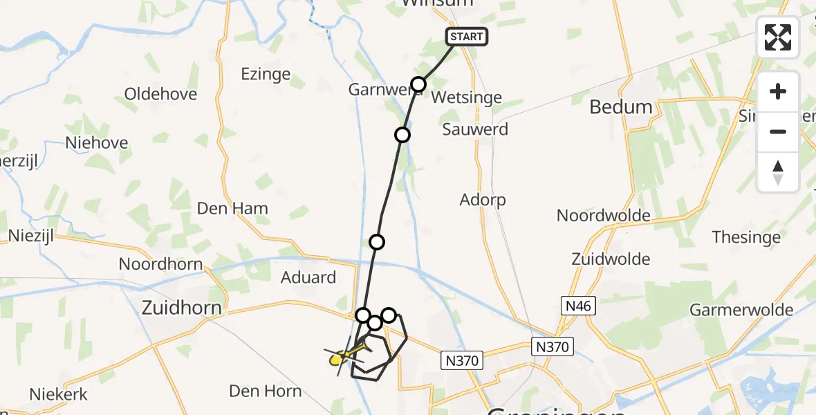 Routekaart van de vlucht: Lifeliner 4 naar Groningen