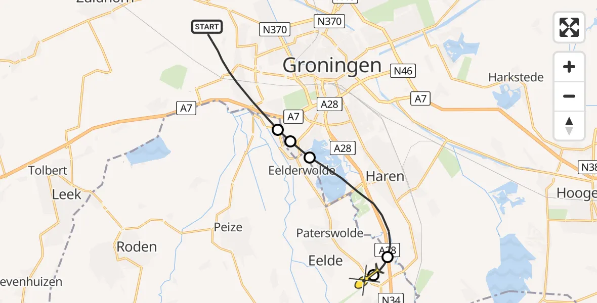 Routekaart van de vlucht: Lifeliner 4 naar Groningen Airport Eelde