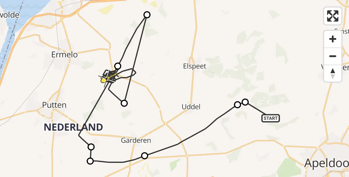 Routekaart van de vlucht: Politieheli naar Ermelo