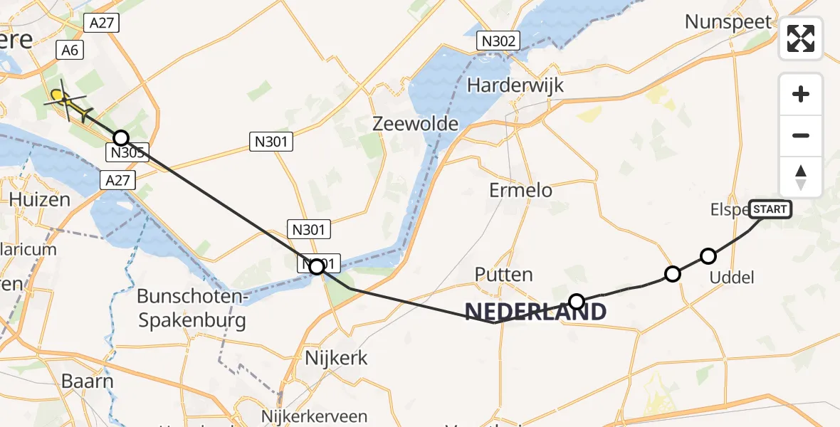 Routekaart van de vlucht: Politieheli naar Almere