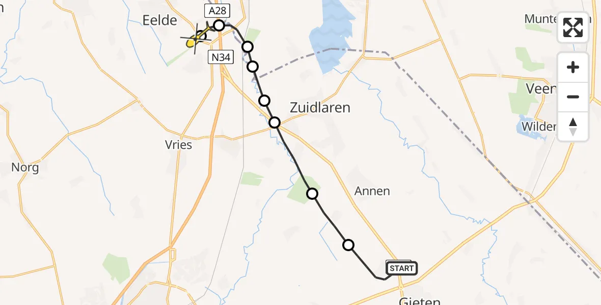 Routekaart van de vlucht: Lifeliner 4 naar Groningen Airport Eelde