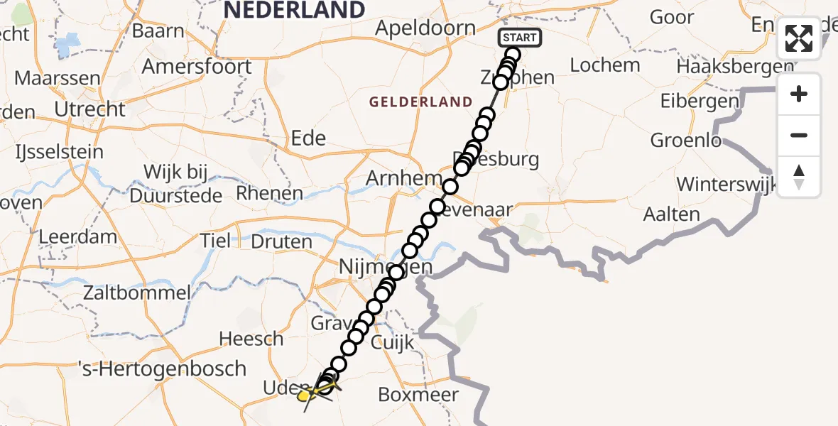 Routekaart van de vlucht: Lifeliner 3 naar Vliegbasis Volkel