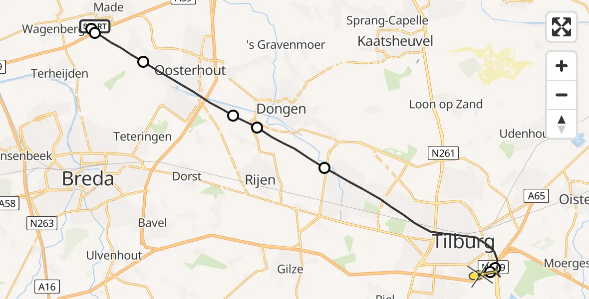 Routekaart van de vlucht: Lifeliner 2 naar Tilburg