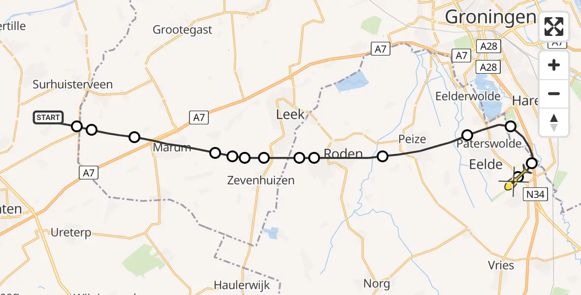 Routekaart van de vlucht: Lifeliner 4 naar Groningen Airport Eelde