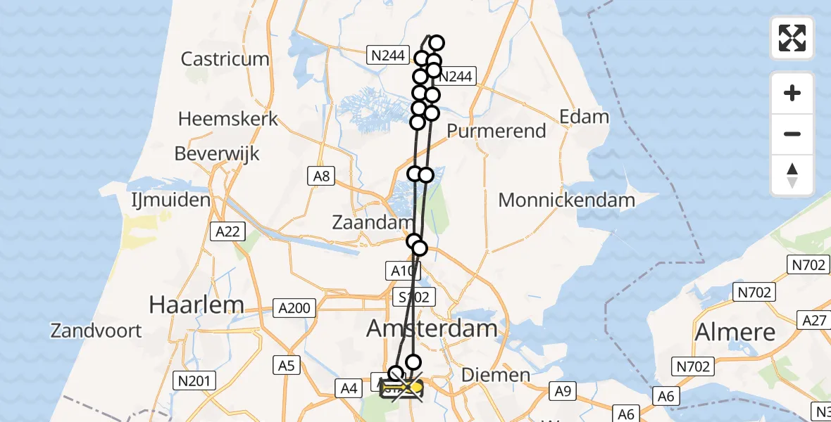 Routekaart van de vlucht: Lifeliner 1 naar VU Medisch Centrum Amsterdam
