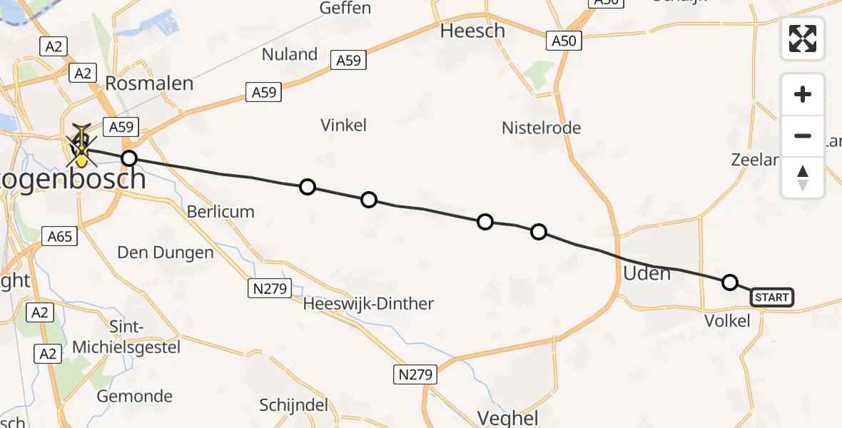 Routekaart van de vlucht: Lifeliner 3 naar 's-Hertogenbosch