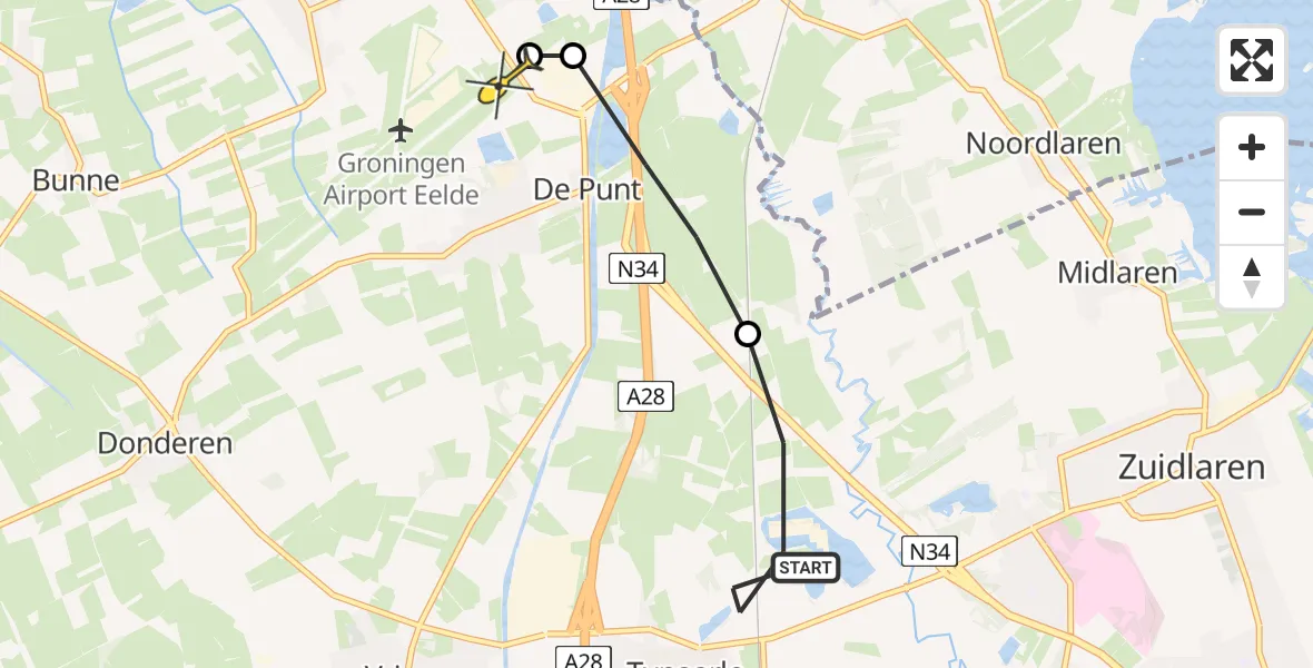 Routekaart van de vlucht: Lifeliner 4 naar Groningen Airport Eelde