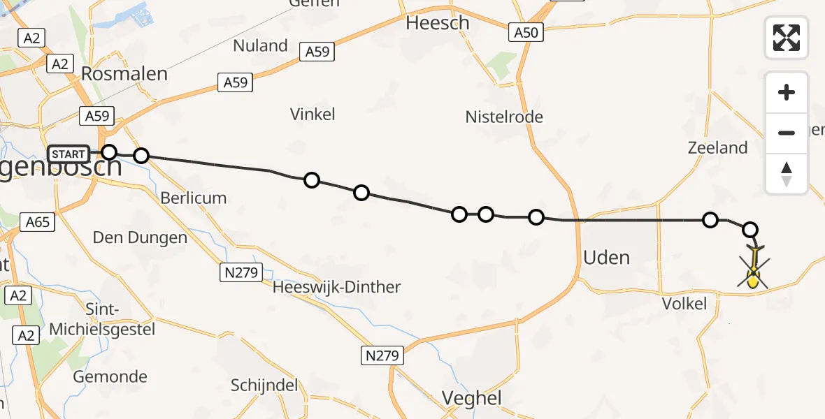 Routekaart van de vlucht: Lifeliner 3 naar Vliegbasis Volkel