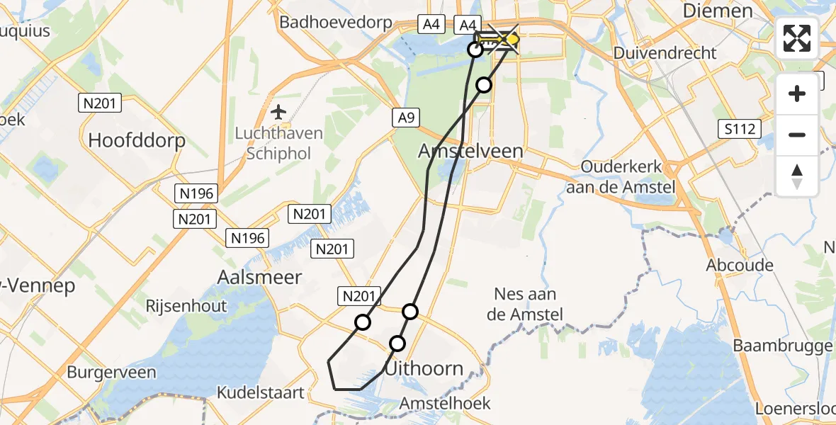 Routekaart van de vlucht: Lifeliner 1 naar VU Medisch Centrum Amsterdam