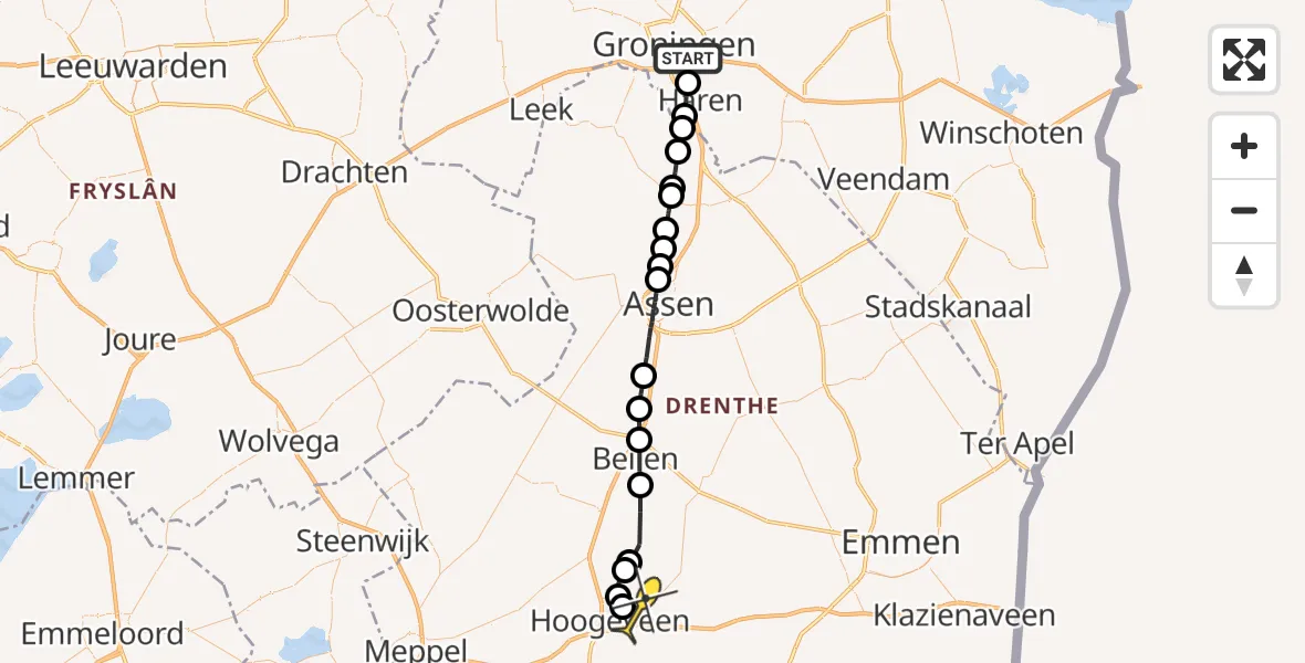 Routekaart van de vlucht: Politiehelikopter naar Vliegveld Hoogeveen