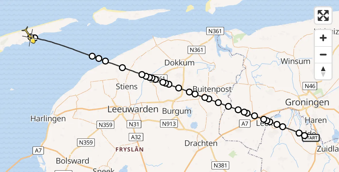 Routekaart van de vlucht: Lifeliner 4 naar Lies