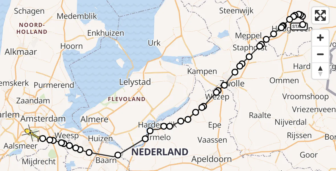 Routekaart van de vlucht: Politiehelikopter naar Amstelveen