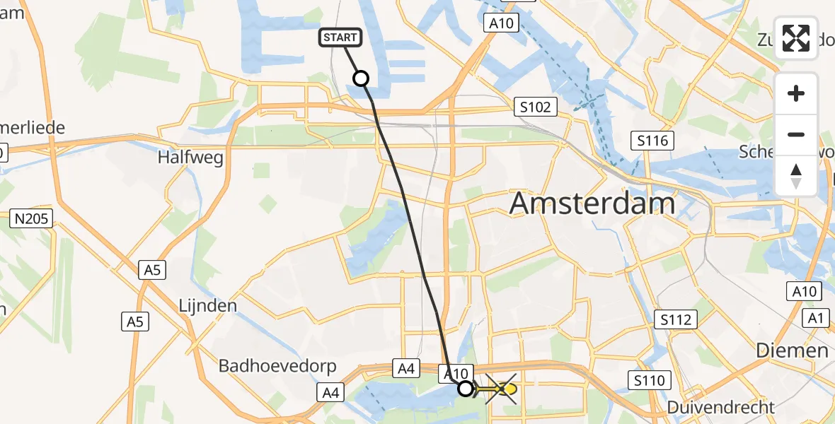 Routekaart van de vlucht: Lifeliner 1 naar VU Medisch Centrum Amsterdam