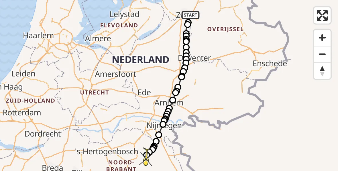 Routekaart van de vlucht: Lifeliner 3 naar Vliegbasis Volkel