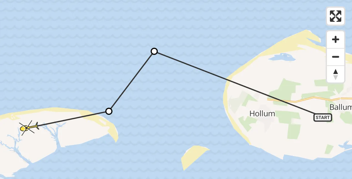 Routekaart van de vlucht: Ambulancehelikopter naar Oosterend