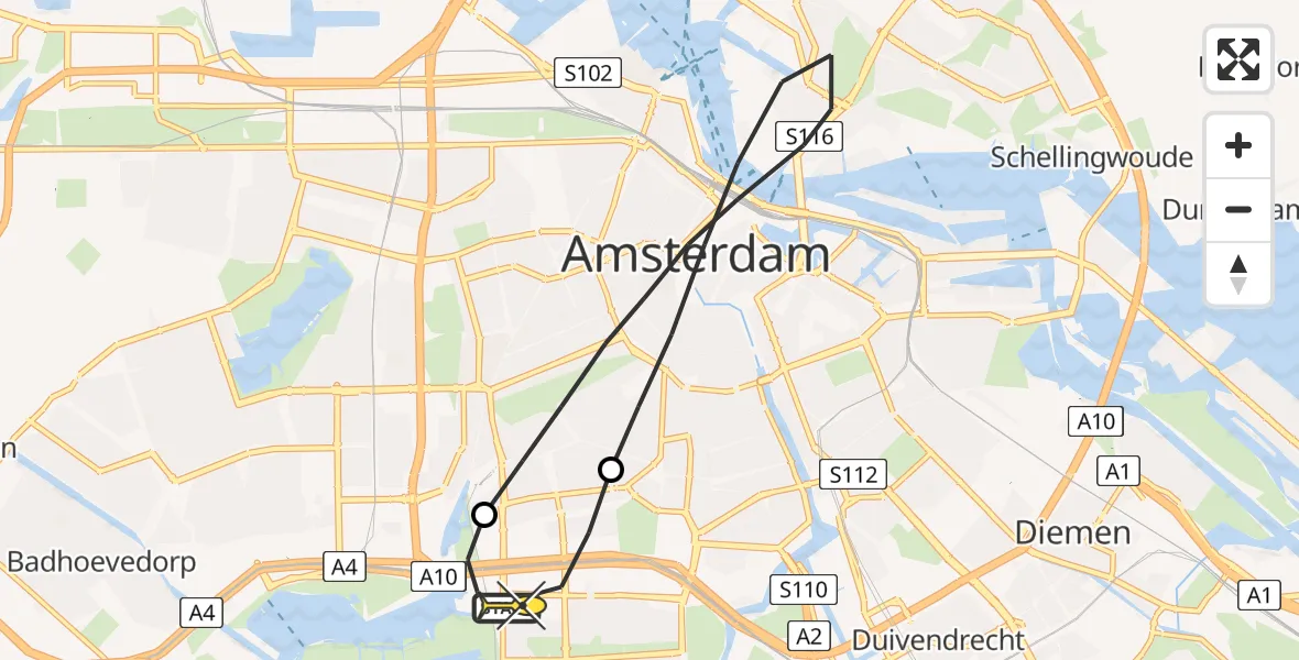 Routekaart van de vlucht: Lifeliner 1 naar VU Medisch Centrum Amsterdam