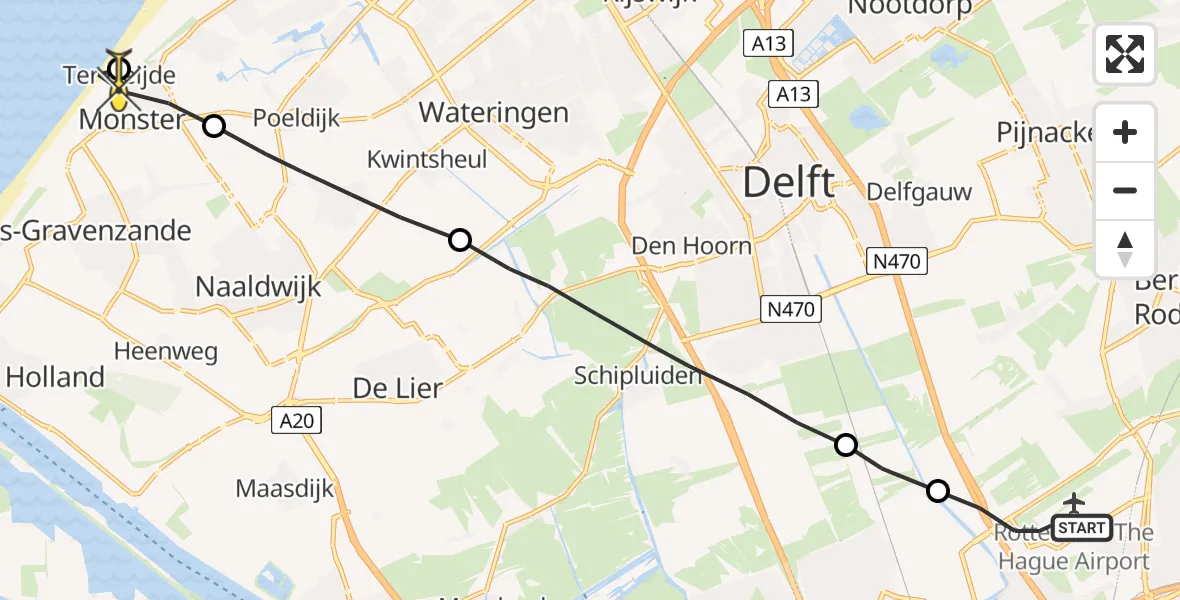 Routekaart van de vlucht: Lifeliner 2 naar Ter Heijde