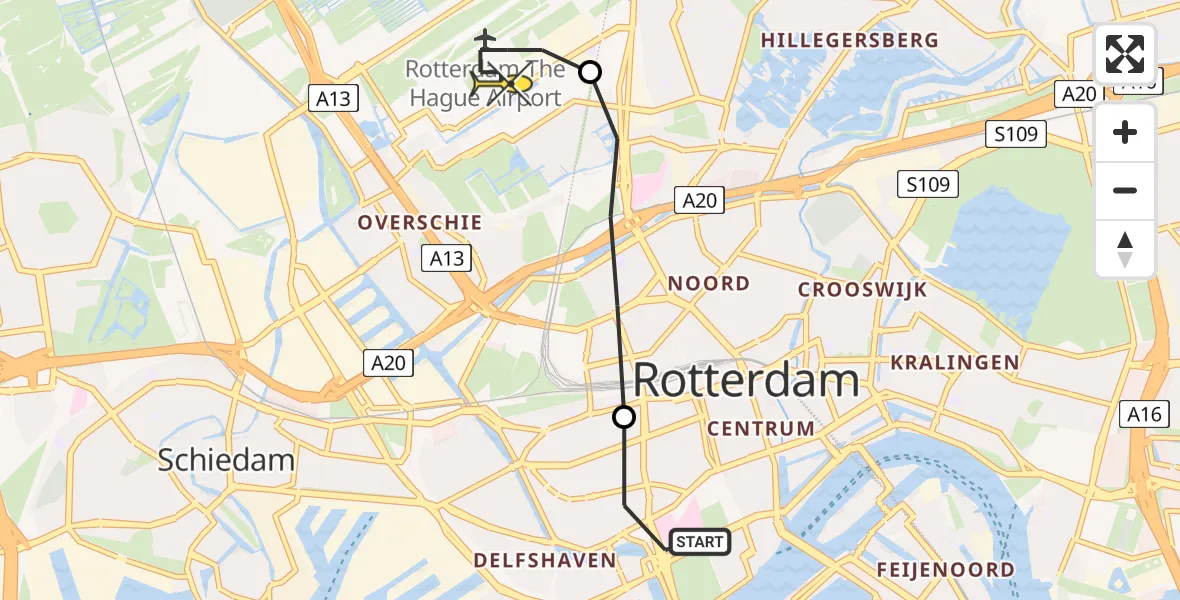 Routekaart van de vlucht: Lifeliner 2 naar Rotterdam The Hague Airport