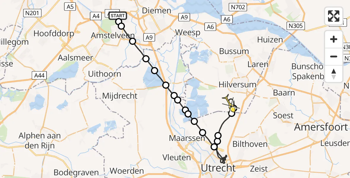 Routekaart van de vlucht: Lifeliner 1 naar Vliegveld Hilversum