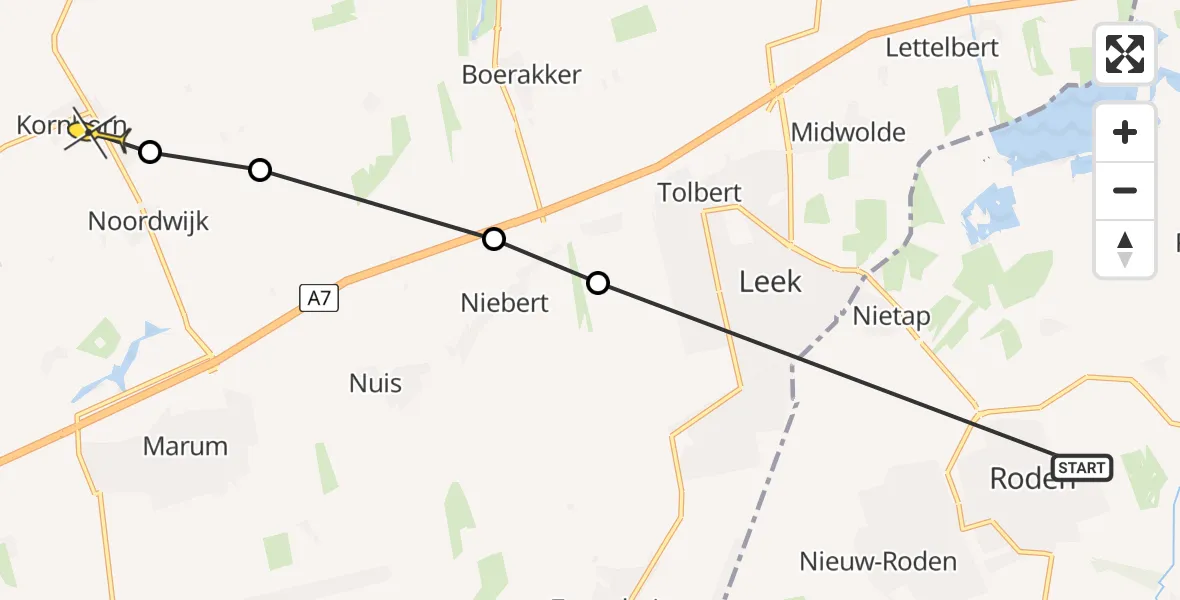 Routekaart van de vlucht: Ambulanceheli naar Kornhorn