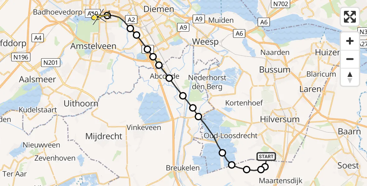 Routekaart van de vlucht: Lifeliner 1 naar VU Medisch Centrum Amsterdam