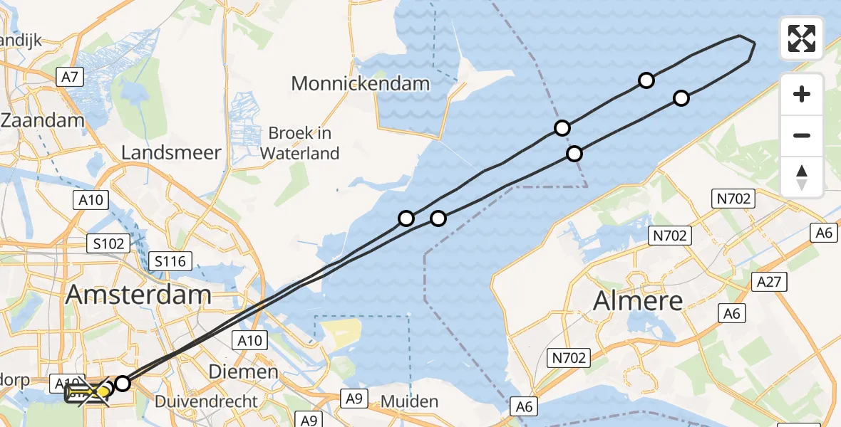 Routekaart van de vlucht: Lifeliner 1 naar VU Medisch Centrum Amsterdam