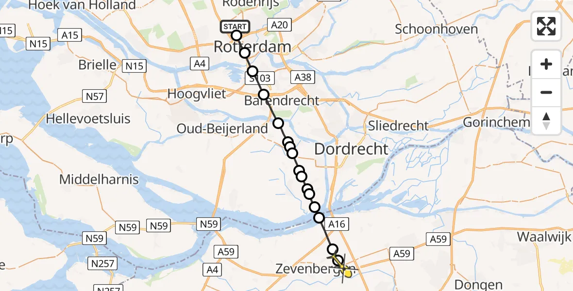 Routekaart van de vlucht: Lifeliner 2 naar Langeweg