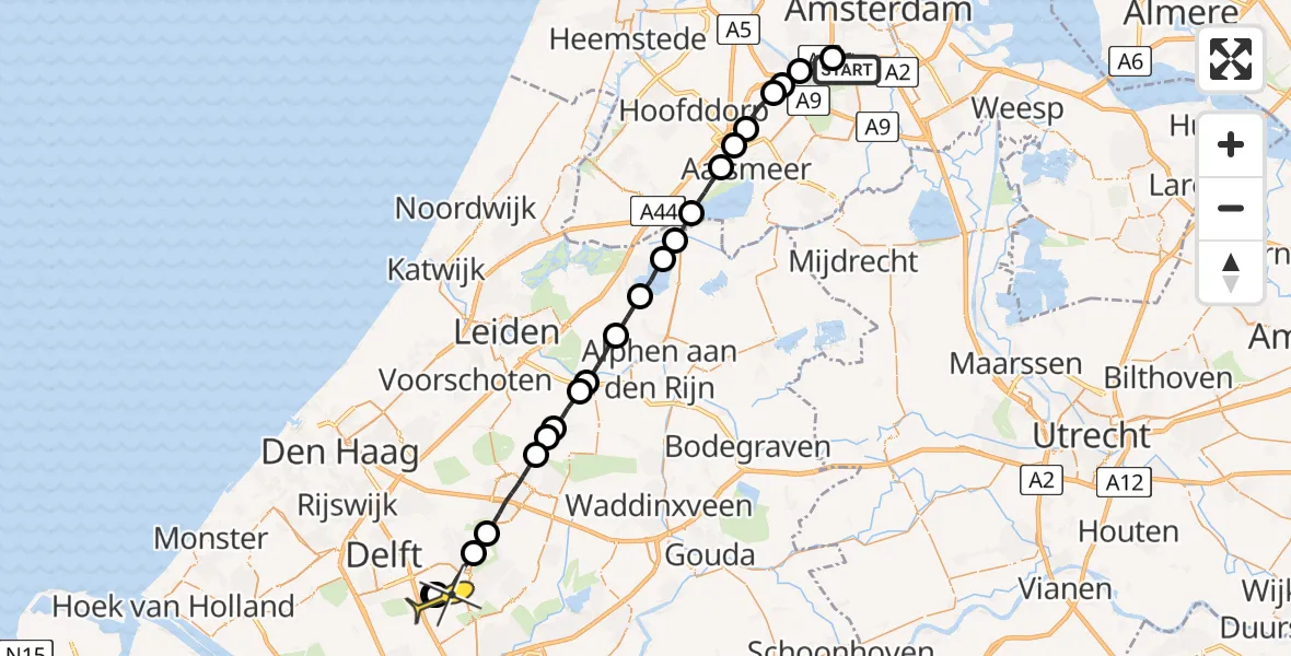 Routekaart van de vlucht: Lifeliner 1 naar Pijnacker