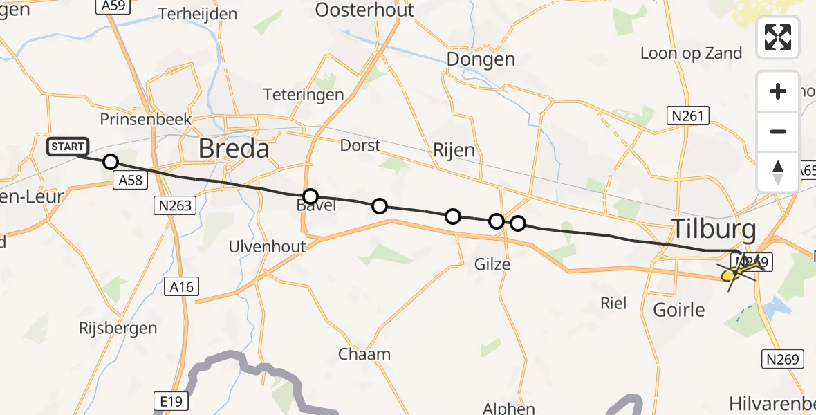 Routekaart van de vlucht: Lifeliner 2 naar Tilburg