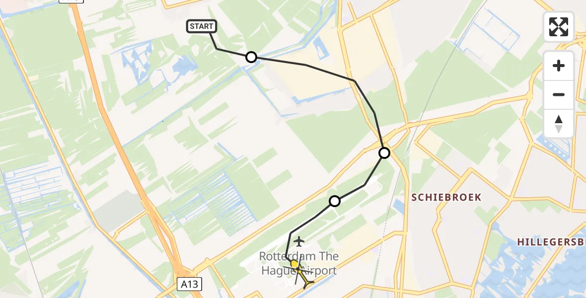 Routekaart van de vlucht: Lifeliner 1 naar Rotterdam The Hague Airport