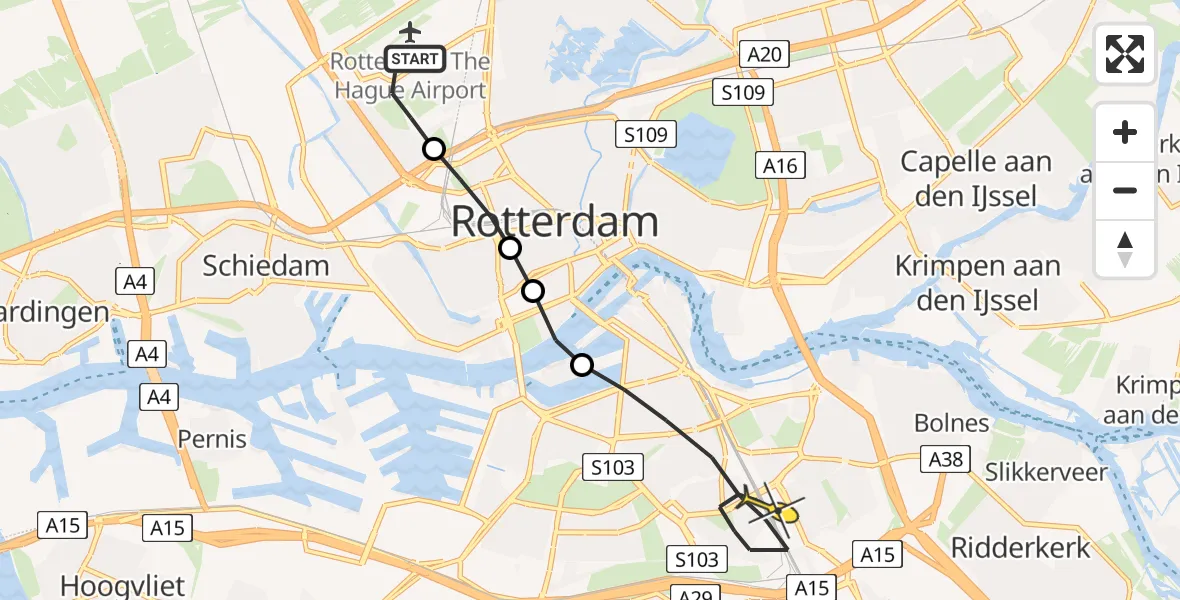 Routekaart van de vlucht: Lifeliner 1 naar Rotterdam