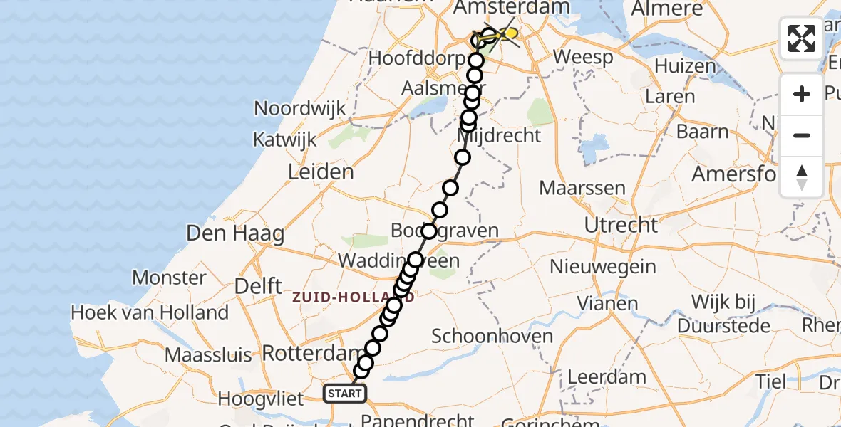 Routekaart van de vlucht: Lifeliner 1 naar VU Medisch Centrum Amsterdam