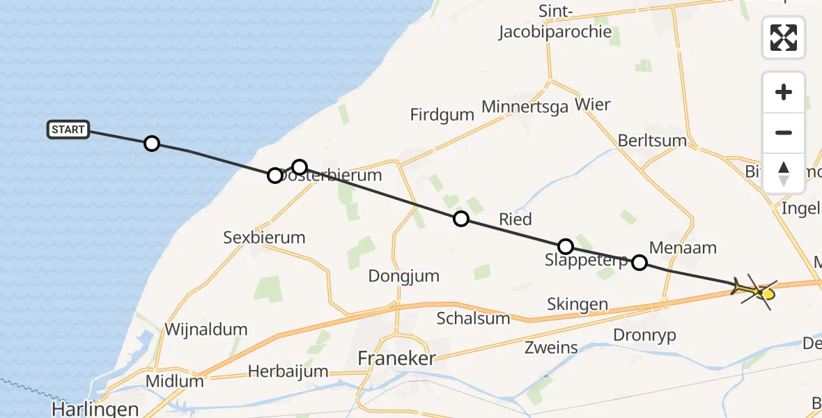 Routekaart van de vlucht: Ambulanceheli naar Marsum