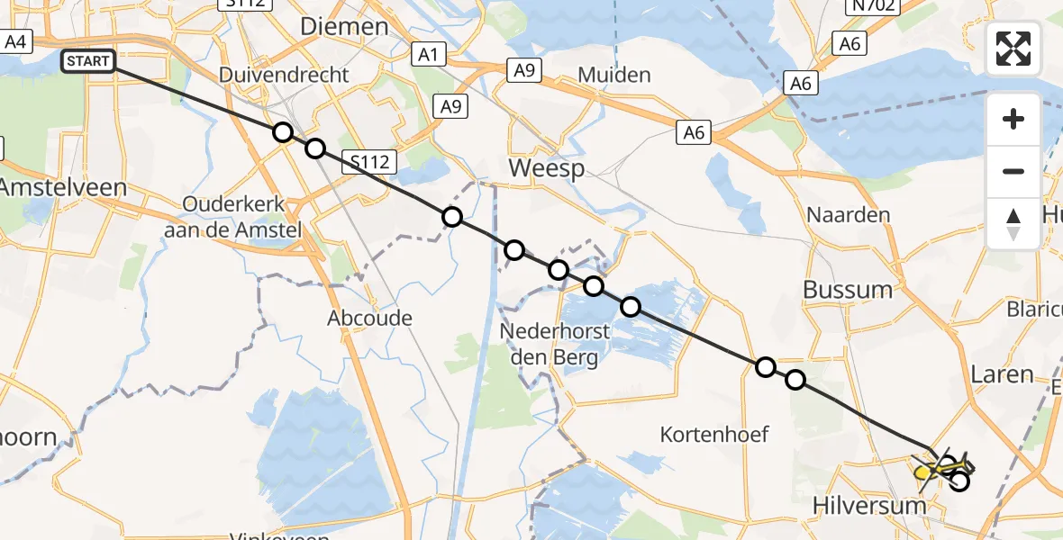 Routekaart van de vlucht: Lifeliner 1 naar Hilversum