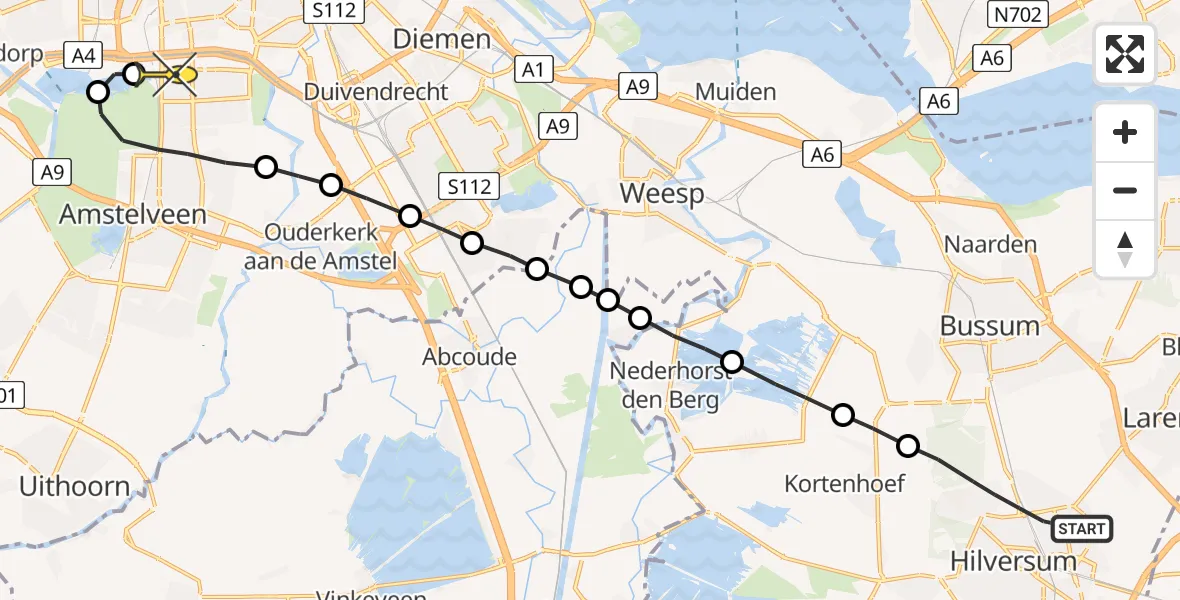 Routekaart van de vlucht: Lifeliner 1 naar VU Medisch Centrum Amsterdam