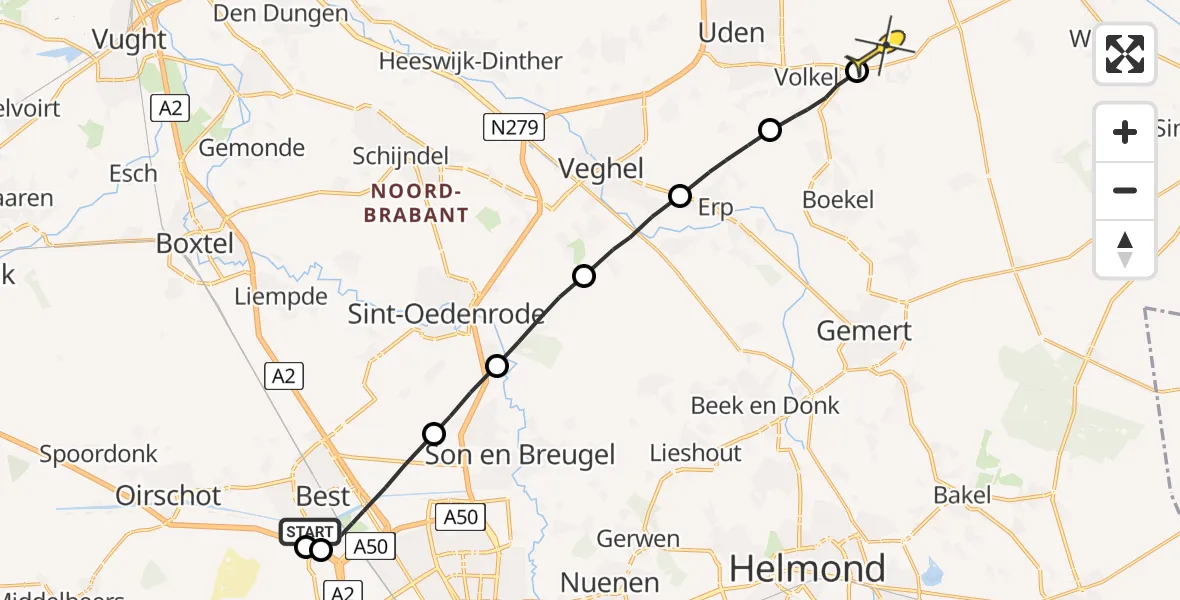 Routekaart van de vlucht: Lifeliner 3 naar Vliegbasis Volkel