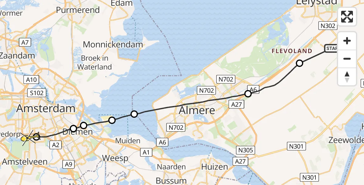 Routekaart van de vlucht: Lifeliner 1 naar VU Medisch Centrum Amsterdam